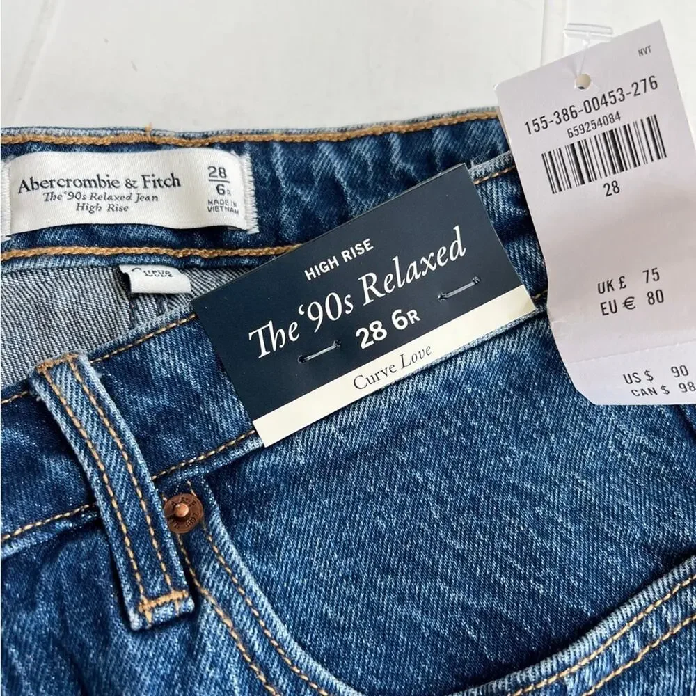 New ABERCROMBIE Curve Love High Rise 90s Relaxed Jean Dark SIZE 28 Regular - Picture 6 of 9